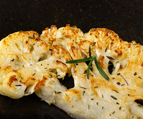 Fried Cauliflower Slices Closeup, Baked Cauliflower Steaks