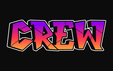 Crew word trippy psychedelic graffiti style letters.Vector hand drawn doodle cartoon logo crew illustration. Funny cool trippy letters, fashion, graffiti style print for t-shirt, poster concept