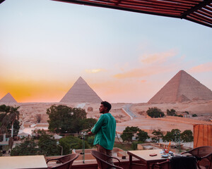 sunset in giza pyramids egypt - obrazy, fototapety, plakaty