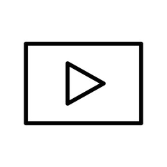 Video icon with rectangle and triangle play button in black outline style