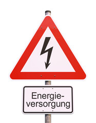 3d Illustation - Verkehrsschild - Achtung - Energieversorgung - Freisteller - Freigestellt