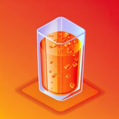 Obraz premium Isometric Glass with water icon isolated on orange background. Soda drink glass. Fresh cold beverage symbol.
