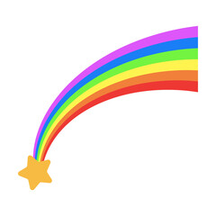 Shooting star with a rainbow tail cartoon illustration. Childish rainbow isolated on white background. Weather, sky, patch concept