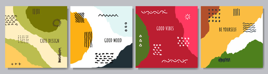Vector illustration. Abstract contemporary aesthetic backgrounds. Design for social media, web banner, blog post. Hand drawn memphis pattern elements. Marker strokes. Doodle cartoon colorful style © VVadi4ka