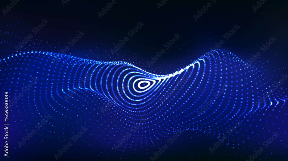 Poster abstract technology circle wave. flow of particles. big data transfer visualization. vector illustra