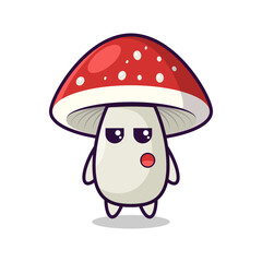 Thoughtful cartoon mushroom with a red cap