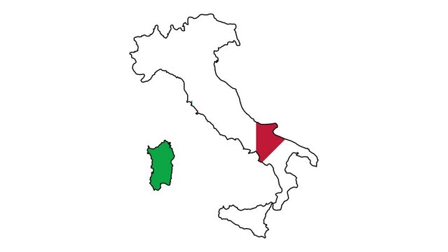 Italy Map Outline Country Border on white background.  Appearance  national flag of Italy.  National flag shaped map Italian Republic. Video. MP4. Six seconds.