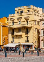 Historic Renaissance and Baroque residences at Place du Palais square aside royal Prince Palace within Monaco Ville old town district of Monaco