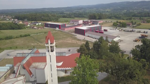 Aerial footage of the Convent and Church of Saint Antony in Dubrave, Bosnia and Herzegovina