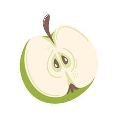 Hand drawn cute green apple isolated on a white background. Doodle, illustration in a simple flat style. It can be used for decoration of textile, paper and other surfaces.