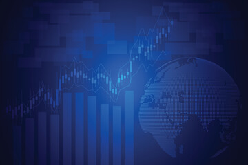 World with Share market graphs and bar graphs in blue background Vector