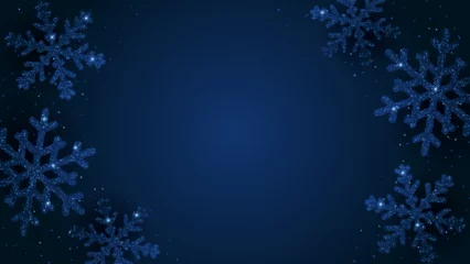 Fotobehang Christmas background with glitter snowflakes. Navy winter backdrop © magicmary