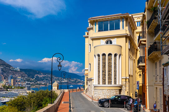 Fototapeta Equestrian Order of St. Sepulture of Jerusalem chapel at Rue des Remparts street in Monaco Ville royal old town district of Monaco