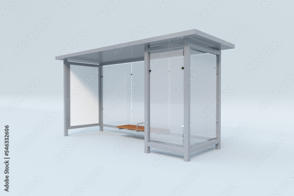 Poster 3d rendering of an empty bus station with a blank advertisement space