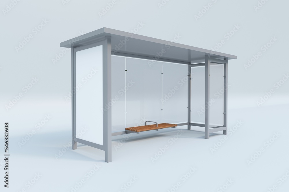 Poster 3d rendering of an empty bus station with a blank advertisement space