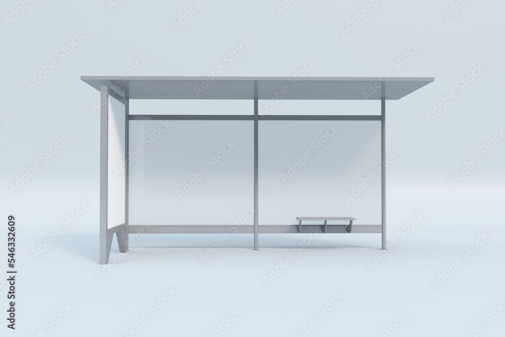 Poster 3D rendering of an empty bus station with a blank advertisement space