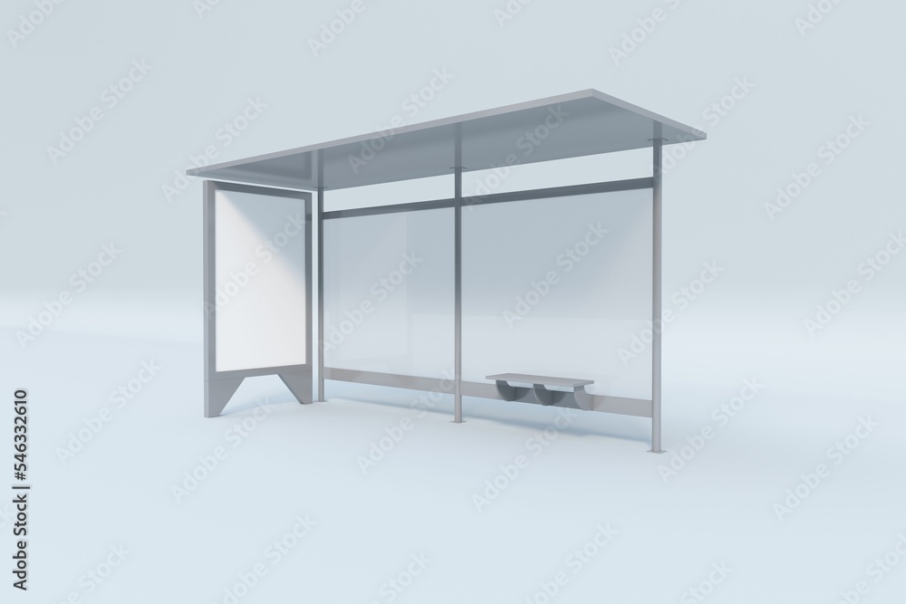 Poster 3d rendering of an empty bus station with a blank signboard space