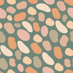 Seamless abstract background with spots. Brown, pink beige circles on a green background. Collage of light spots on a dark background.

