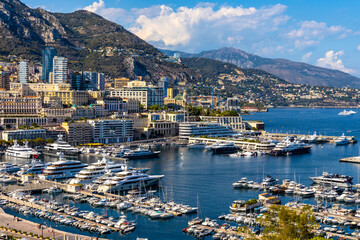 Panoramic view of Monaco metropolitan area with Hercules Port, La Condamine, Monte Carlo and...