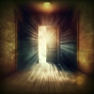 Light Shining Through Door Into Dark Room | Created Using Midjourney and Photoshop