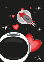 Astronaut mit Herz und Rakete. © B#P