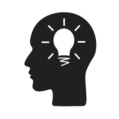 head with light bulb icon (Shadow head idea) A new concept. Isolated vector image on a white background.