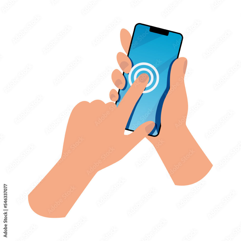 Poster gadget with touchscreen function. cartoon vector illustration. controlling image or screen settings 
