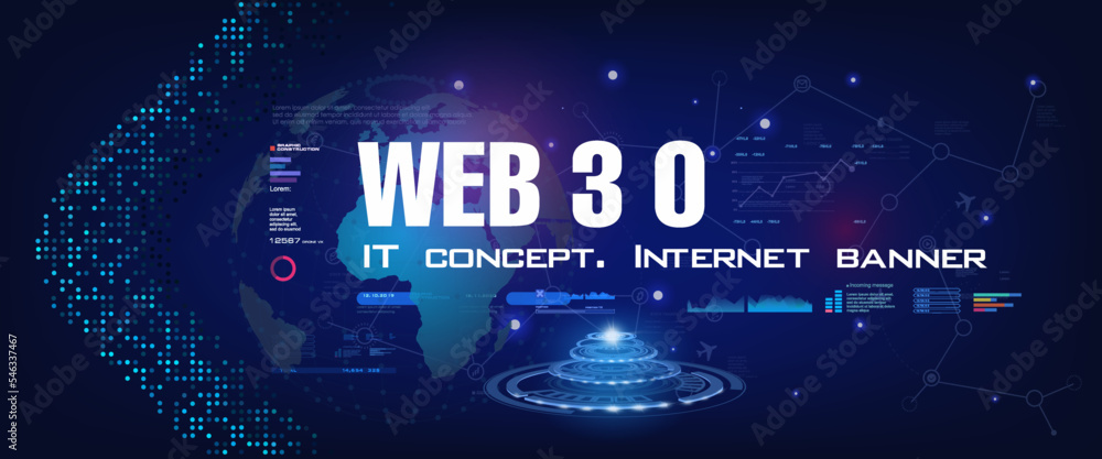 Poster web 3.0 luxurious futuristic cyber background. technological process information exchange using the 