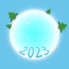 White ball and spruces growing on it for the new year