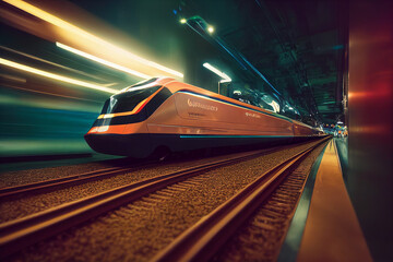 Futuristic motion train at speed. generative ai