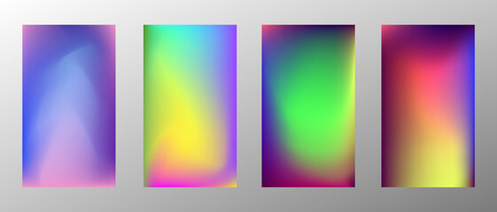 Abstract bright gradient background. Set of 4 backgrounds. Creative modern vector illustration. Holographic spectrum for coating.