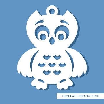 Funny pendant cute owl, little bird, chick. Hanging decoration for Christmas tree, children's room, birthday. Vector template for plotter laser cutting of paper, metal engraving, wood carving, cnc. 