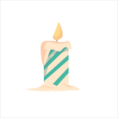A lighted wax candle. Vector cartoon illustration.