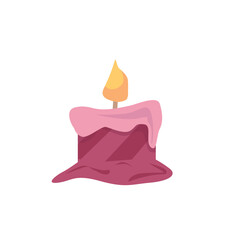 A lit pink wax candle. Vector cartoon illustration