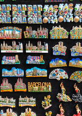 Barcelona, Spain. Souvenir magnets in Gaudi style