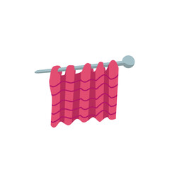 Love of knitting. Knitted fabric with knitting needles. Hobbies, needlework, handwork. Vector cartoon illustration.