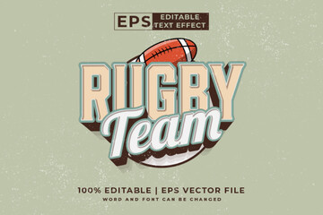Editable text effect rugby team 3d vintage style premium vector