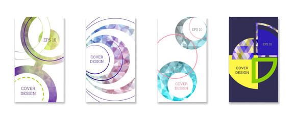 Cover design. Set of 4 covers. Imitation of crumpled paper. Unusual bright abstract background for magazine, book, splash, banner, vector. Imitation of crumpled paper
