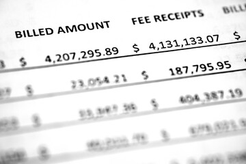 Business Numbers Printed on Paper for Bills and Fees