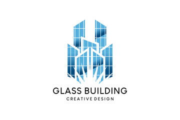 Glass building icon logo design, transparent building vector illustration