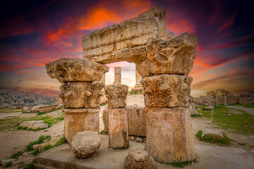 ruins in amman citadel jordan - obrazy, fototapety, plakaty