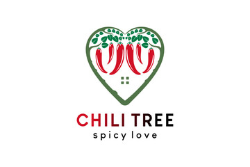 Chili tree vector illustration logo design with creative love concept