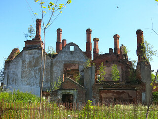 Plakat old noble manor in ruins in the village of Krekshino, Moscow region, Russia