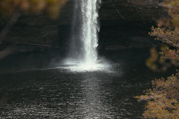 Fototapeta na wymiar Lower part of Desoto Falls waterfall through trees in Alabama
