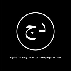 Algeria (El Djazaïr), Al Jazair Currency. Algerian Dinar, DZD Sign. Vector Illustration