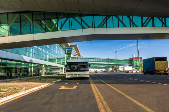 Bus at the airport for transporting passengers to the plane