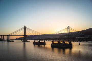Fototapeta na wymiar the view of Rande Bridge at sunset in Vigo