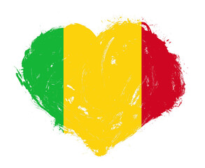 Mali flag in stroke brush heart shape on white background