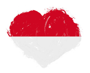 Monaco flag in stroke brush heart shape on white background