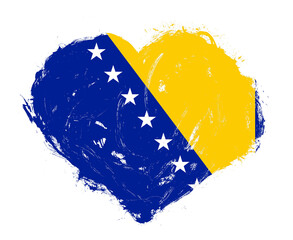Bosnia and herzegovina flag in stroke brush heart shape on white background - obrazy, fototapety, plakaty